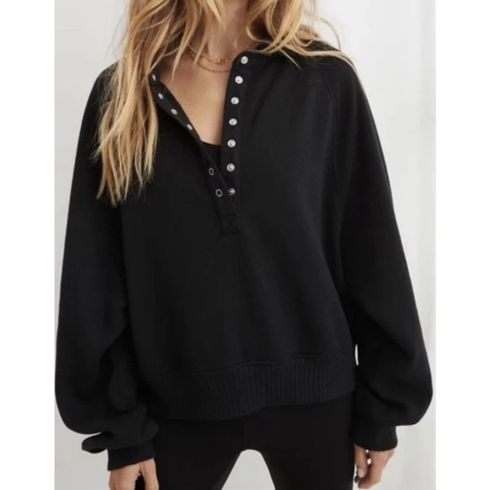 Aerie Black Snap-Front Hoodie